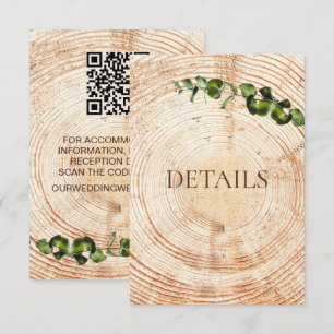 Wood Cut slice greenery Wedding Details QR code  Enclosure Card