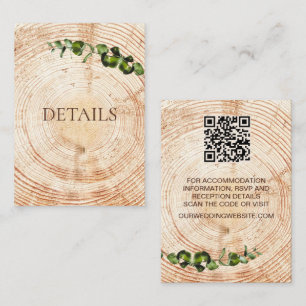Wood Cut slice greenery Wedding Details QR code Enclosure Card