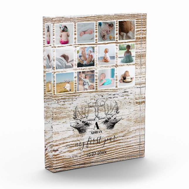 Wood Deer Baby's First Year Photo Collage Block (Left)