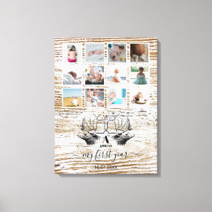 Wood Deer Baby's First Year Photo Collage Canvas Print