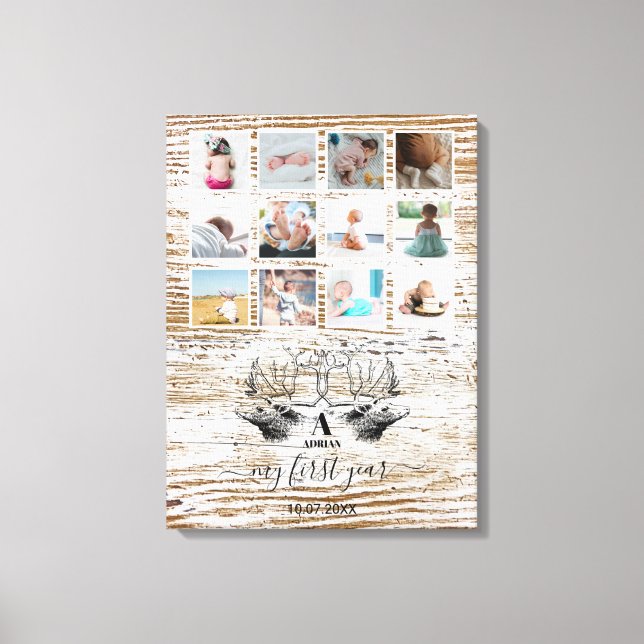 Wood Deer Baby's First Year Photo Collage Canvas Print (Front)