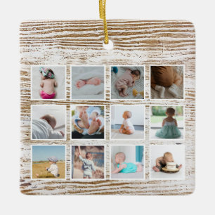 Wood Deer Baby's First Year Photo Collage Ceramic Ornament