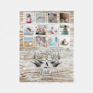 Wood Deer Baby's First Year Photo Collage Fleece Blanket