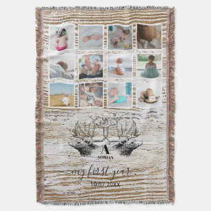 Wood Deer Baby's First Year Photo Collage Throw Blanket