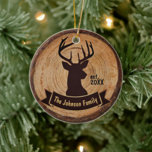 Wood Deer Silhouette Ceramic Tree Decoration