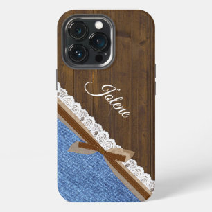 Wood Denim and Lace Western Themed  iPhone 13 Pro Case