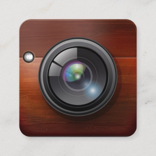 Wood Design Camera Photographer Photography Square Business Card (Front)