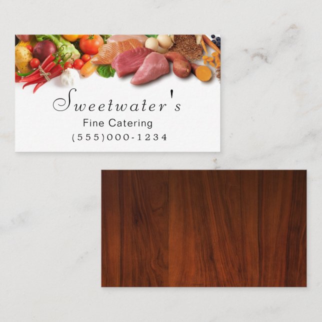 Wood Design Food Vegetable Chef Catering Business Card (Front/Back)