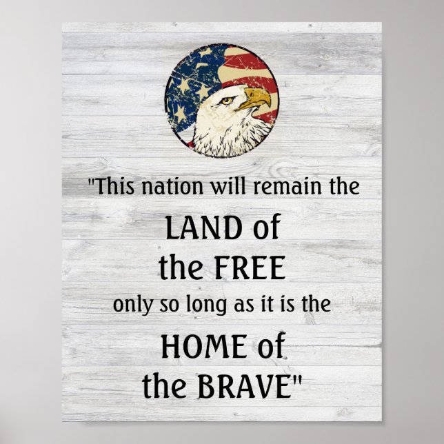 Wood Design Home of The Brave Freedom Quote Poster (Front)