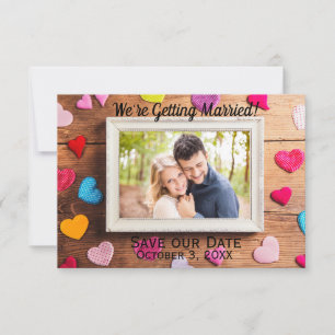 Wood Desk Frame - 3x5 Save Our Date Invitation