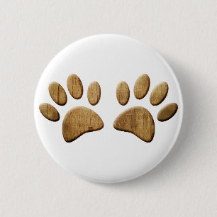 Wood Dog Paw Print 6 Cm Round Badge