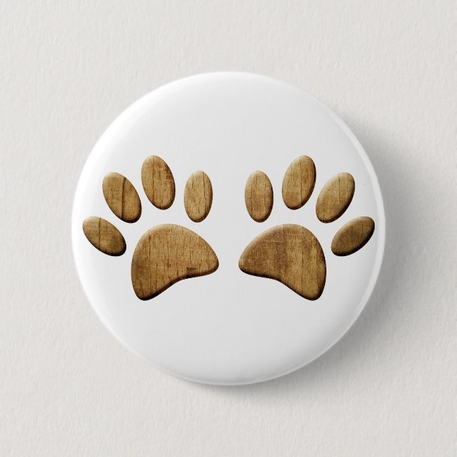 Wood Dog Paw Print 6 Cm Round Badge (Front)