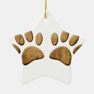 Wood Dog Paw Print Ceramic Tree Decoration