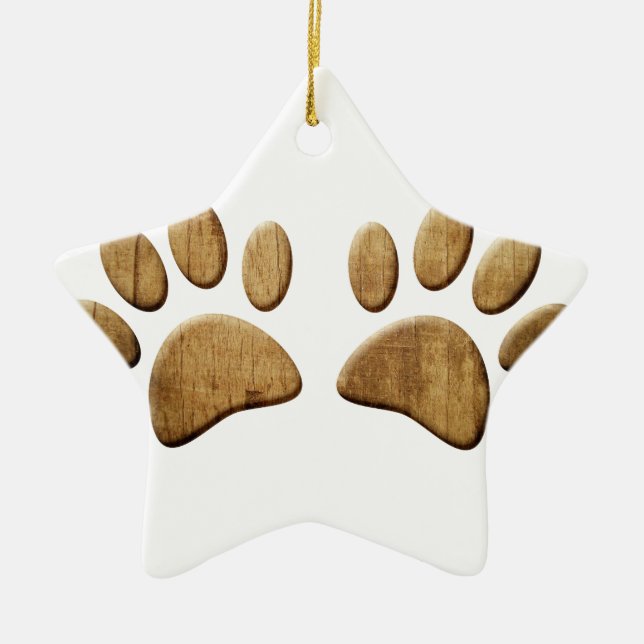 Wood Dog Paw Print Ceramic Tree Decoration (Front)