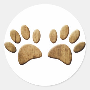Wood Dog Paw Print Classic Round Sticker