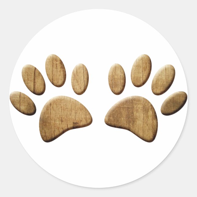 Wood Dog Paw Print Classic Round Sticker (Front)