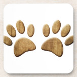 Wood Dog Paw Print Coaster<br><div class="desc">Cartoon dog paws with carved wood effect applied to image. 
All digital design.</div>