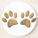 Wood Dog Paw Print Coaster<br><div class="desc">Cartoon dog paws with carved wood effect applied to image. 
All digital design.</div>