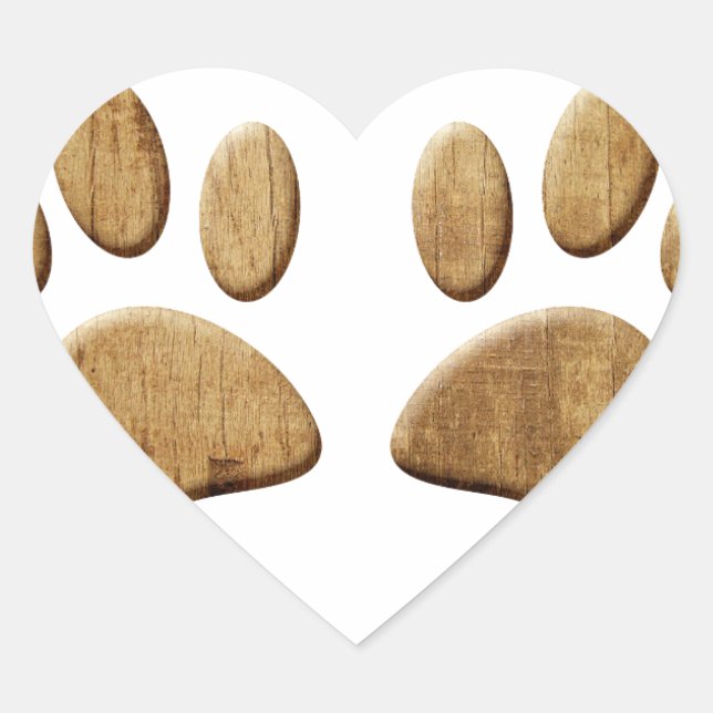 Wood Dog Paw Print Heart Sticker (Front)