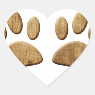 Wood Dog Paw Print Heart Sticker