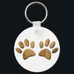 Wood Dog Paw Print Key Ring<br><div class="desc">Cartoon dog paws with carved wood effect applied to image. 
All digital design.</div>