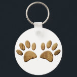 Wood Dog Paw Print Key Ring<br><div class="desc">Cartoon dog paws with carved wood effect applied to image. 
All digital design.</div>