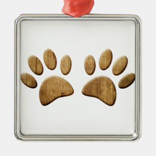 Wood Dog Paw Print Metal Tree Decoration