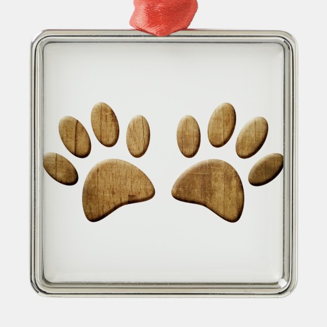 Wood Dog Paw Print Metal Tree Decoration (Front)