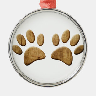 Wood Dog Paw Print Metal Tree Decoration
