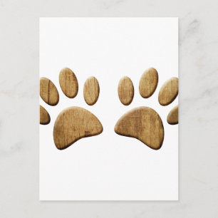 Wood Dog Paw Print Postcard
