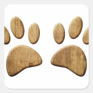 Wood Dog Paw Print Square Sticker
