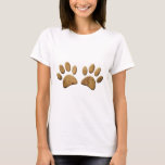 Wood Dog Paw Print T-Shirt<br><div class="desc">Cartoon dog paws with carved wood effect applied to image. 
All digital design.</div>