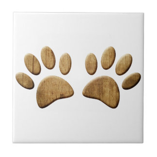 Wood Dog Paw Print Tile