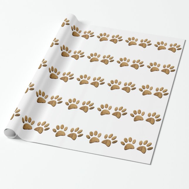 Wood Dog Paw Print Wrapping Paper (Unrolled)