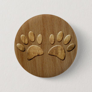 Wood Dog Paw Prints 6 Cm Round Badge