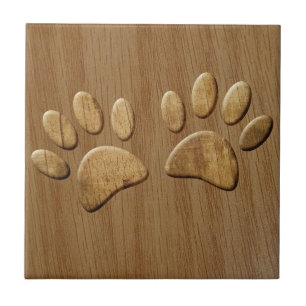 Wood Dog Paw Prints Tile