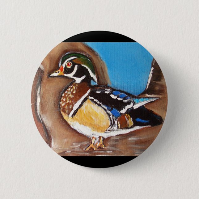 WOOD DUCK 6 CM ROUND BADGE (Front)
