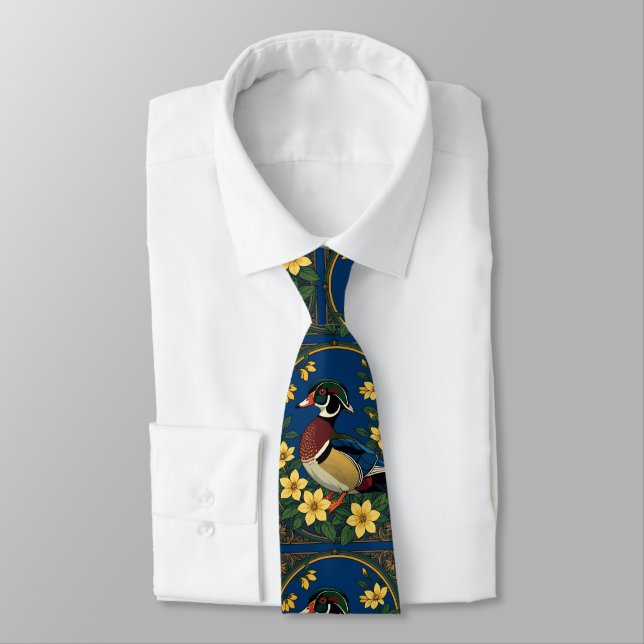 Wood Duck and Jasmine Flowers Tie (Tied)