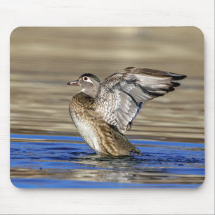 Wood Duck flapping her wings Mouse Mat