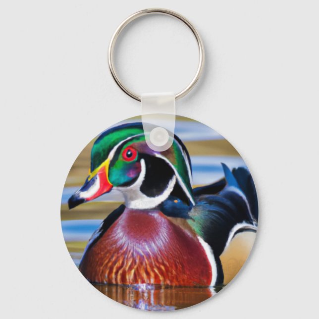 Wood Duck Key Chain, Duck Hunting Key Ring (Front)