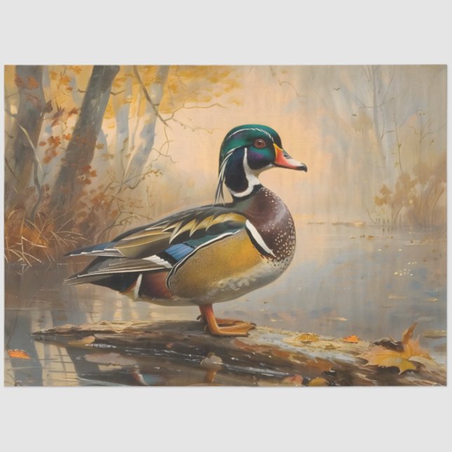 Wood Duck Oil Painting Decoupage Tissue Paper (Front)