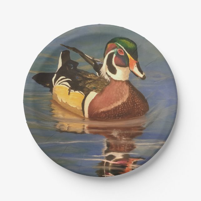 Wood Duck on Water Paper Plate (Front)