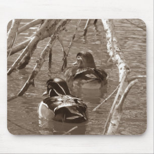 Wood Duck Pair in Sepia Mouse Mat