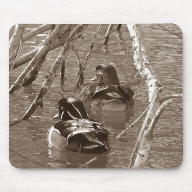 Wood Duck Pair in Sepia Mouse Mat (Front)
