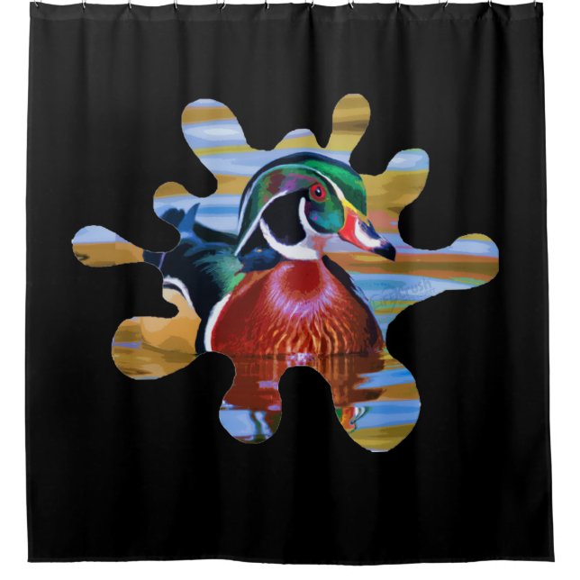 Wood Duck Shower Curtain, Duck Hunting Curtain (Front)