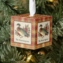 Wood Duck with Festive Holiday Greenery and Plaid