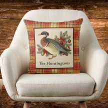 Wood Duck with Festive Holiday Greenery and Plaid