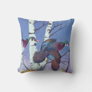 Wood Ducks Flight in Sky Cushion