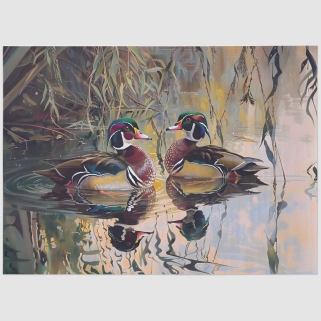Wood Ducks on the Pond Artwork Decoupage Tissue Paper (Front)