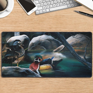 Wood Ducks Pair Pond Nature Wildlife Colourful Desk Mat